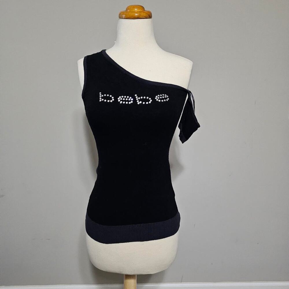 Vintage Bebe Rhinestone One Shoulder Knit Top M